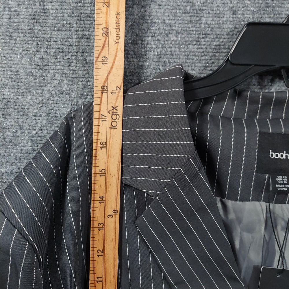 Boohoo Blazer Womens 16 Plus Gray Pinstripe‎ Cropped Lined Jacket - Picture 7 of 10